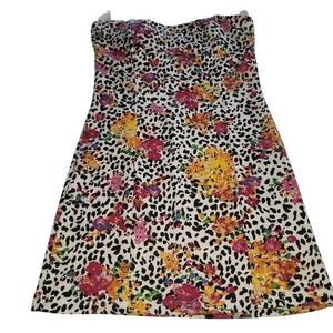 Millibon Leopard Women Floral Straples Milkmaid Mini Dress L Boho Beach Festival